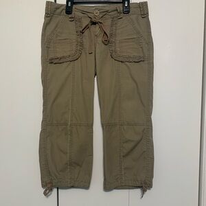 Taupe Cargo Crop Pants with Drawstring